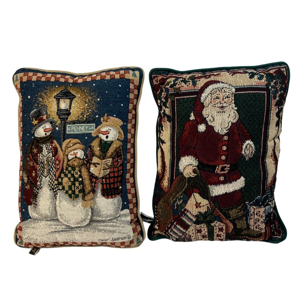 Newport Tapestry Throw Pillow Green/Red Christmas Holiday Fashion Lot Of 2